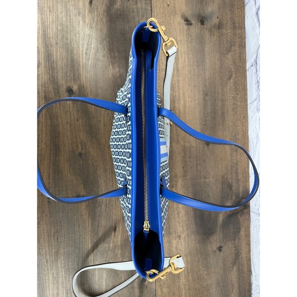 Tory Burch Gemini Link Small Tote Blue Coated Canvas Crossbody Bag Purse Carryon - Picture 7 of 16